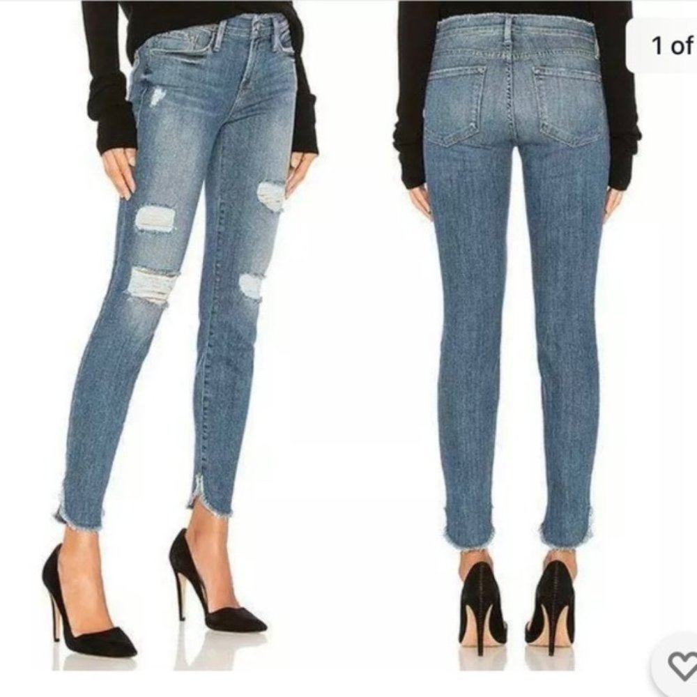 Frame Distressed Le Skinny De Jeanne Havelock Distressed Raw Hem Jeans Size 25